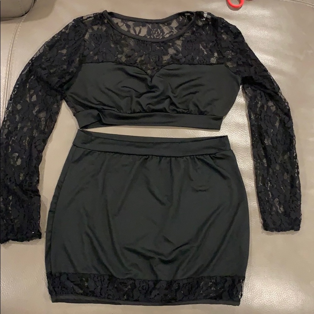 Black worn once lace crop top and skirt